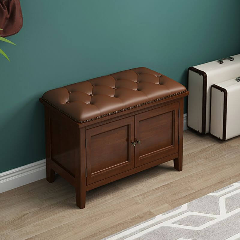 Walnut colored faux leather ottoman