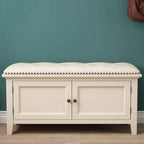 Walnut colored faux leather ottoman