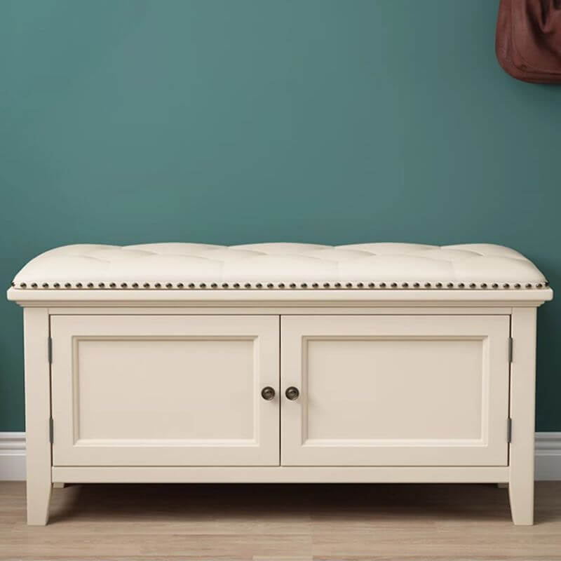 Walnut colored faux leather ottoman