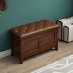 Solid color upholstered ottoman with nailhead trim