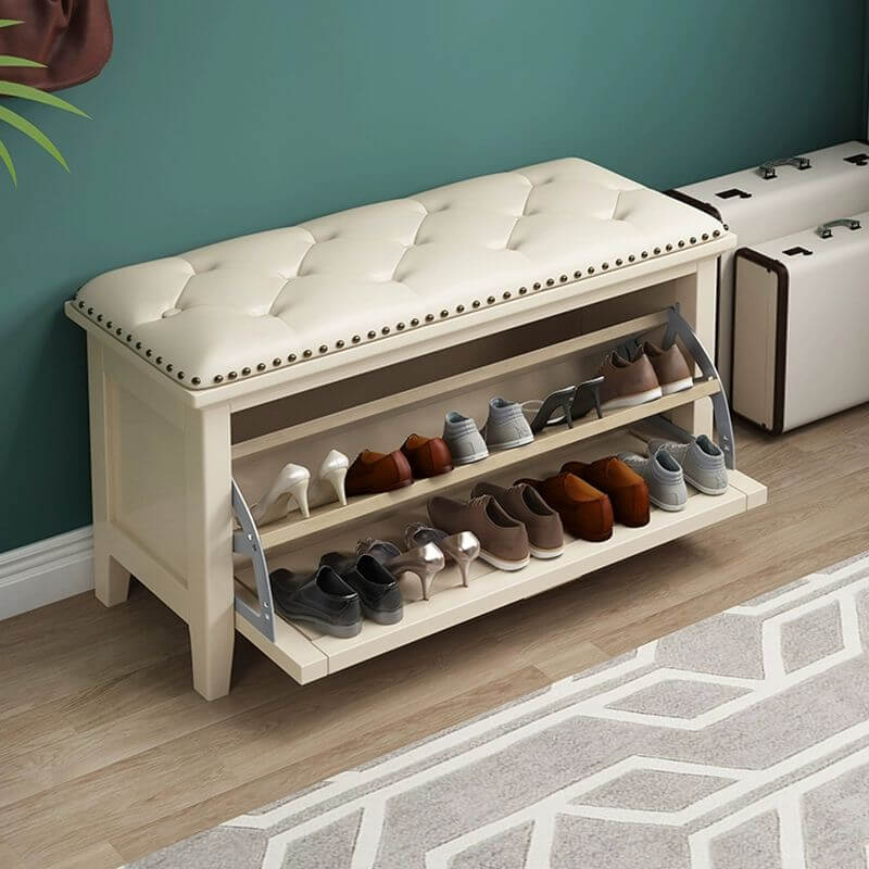 Modern faux leather rectangle storage ottoman white