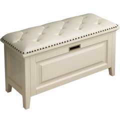 Modern faux leather rectangle storage ottoman white