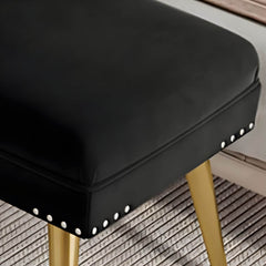 Khaki upholstered footstool with gold legs