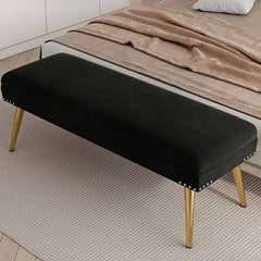 Dark gray rectangle footstool with gold accents