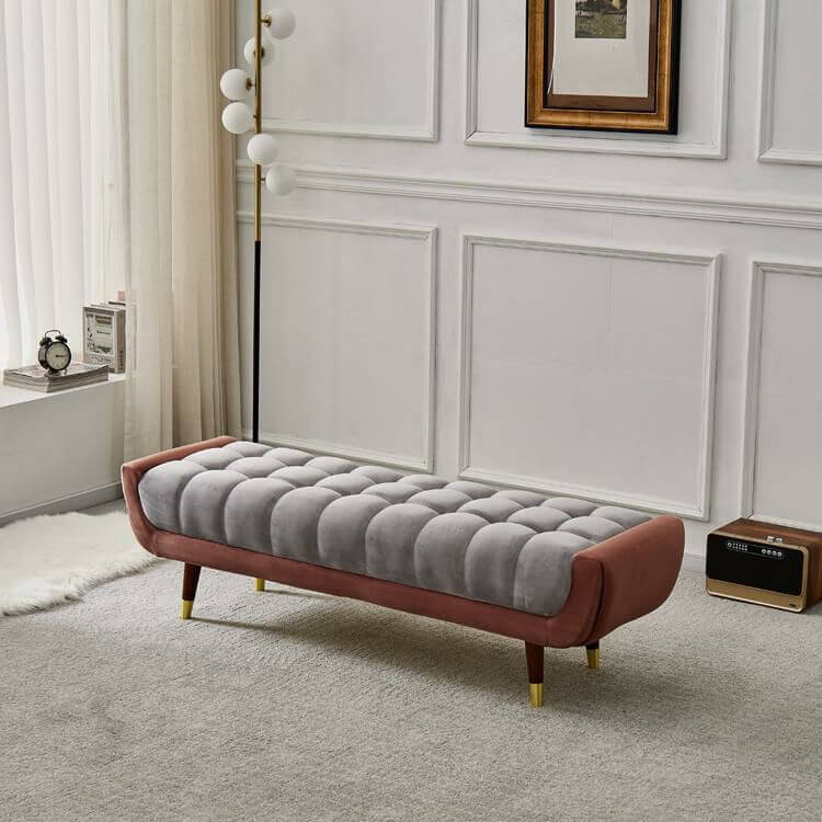 Modernes Flanell Rechteck Hocker mit Braunen Beinen für Komfort und Stil Zweitbild