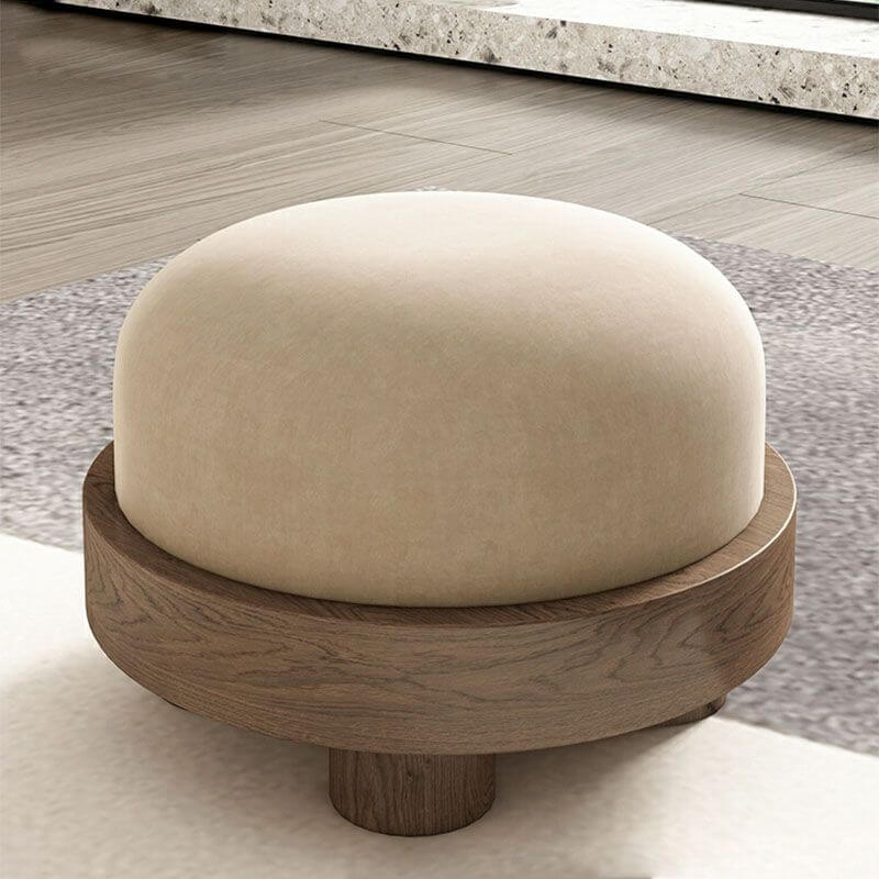 Yellow round ottoman in a modern living room