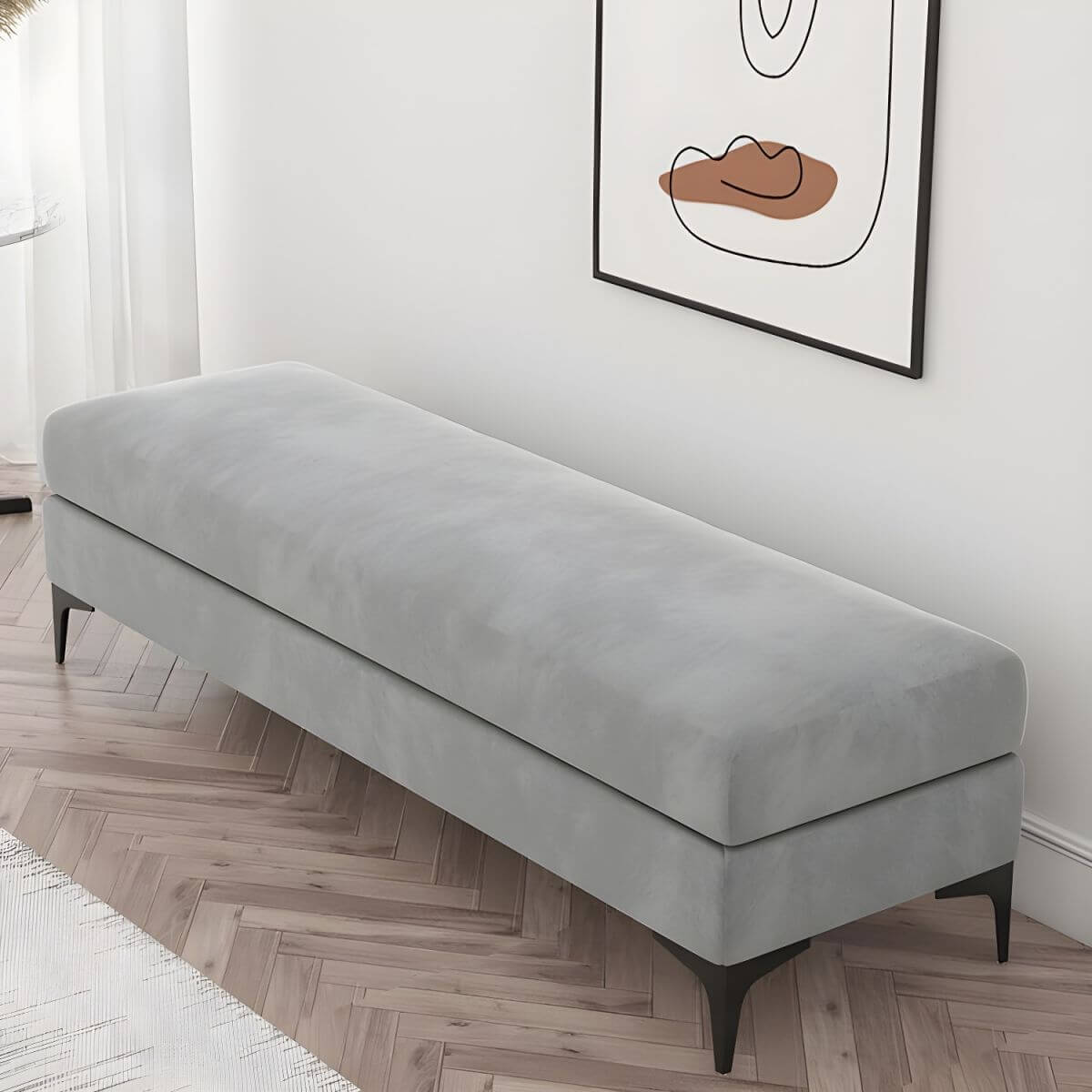 Modern flannel upholstered footstool in grey