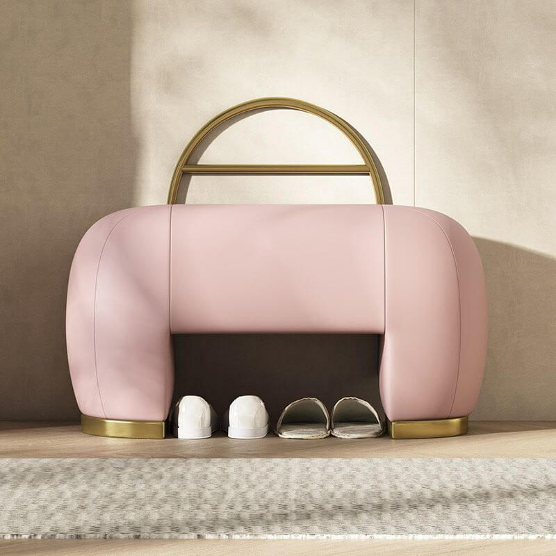 Modernes Ottoman aus echtem Leder mit einzigartiger Form und Schaumstoff-Sitzfüllung für Stil und Komfort Zweitbild