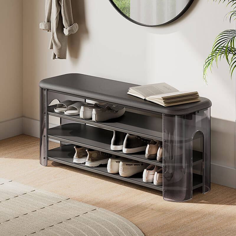 Modern leather storage ottoman front view