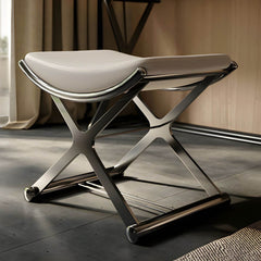 Modern gray metal vanity stool front view