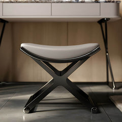 Modern gray metal vanity stool front view