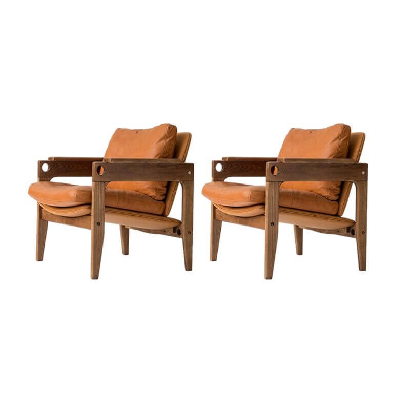 arm chair with fixed back and wood armrests