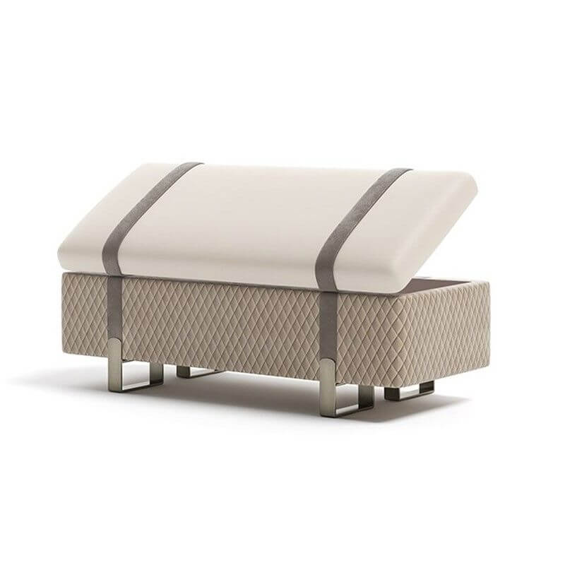 Banco de Sentar Rectangular Tapizado en Color Sólido Marfil Moderno con Almacenamiento de Tapa Abatible Imagen secundaria del producto