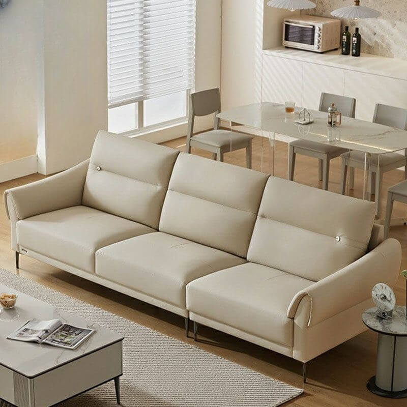 Modern Ivory Grey Leather Sofa メイン画像
