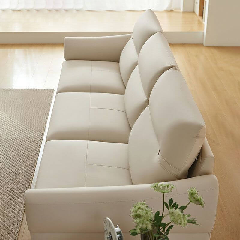 モダンなアイボリー/グレーのソリッドカラー牛革張りのフロアソファ、3人掛け サブ画像