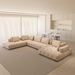 Modern L-Shape Frosted Cloth Sofa Chaise front view