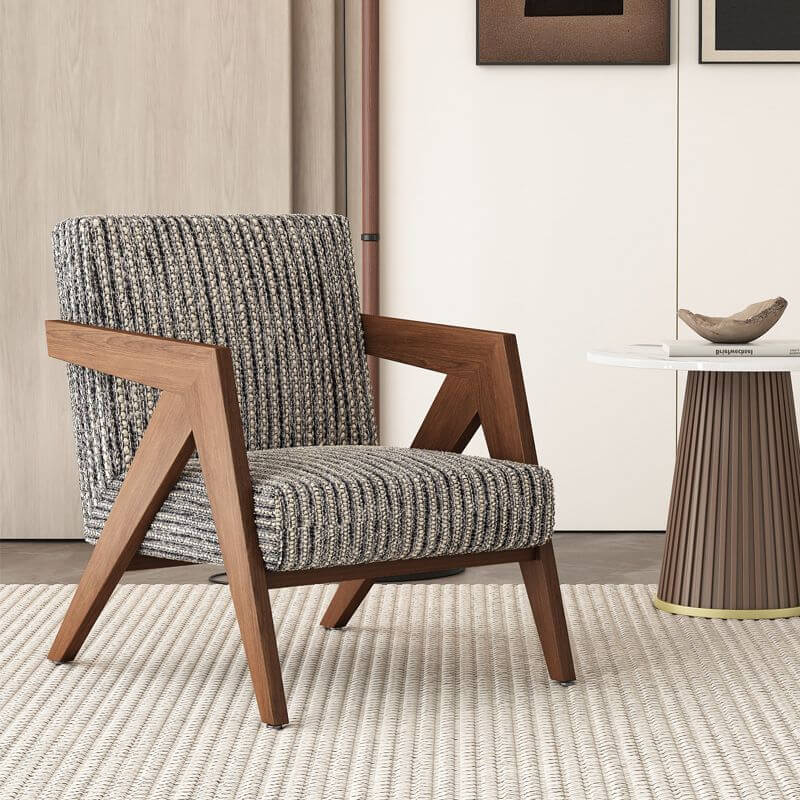 Modern Natural Wood Frame Solid Color/Striped/Toile Black/Ivory/Lime Green Accent Chair with Tight Back, Square Arm and Four Legs Secondary image