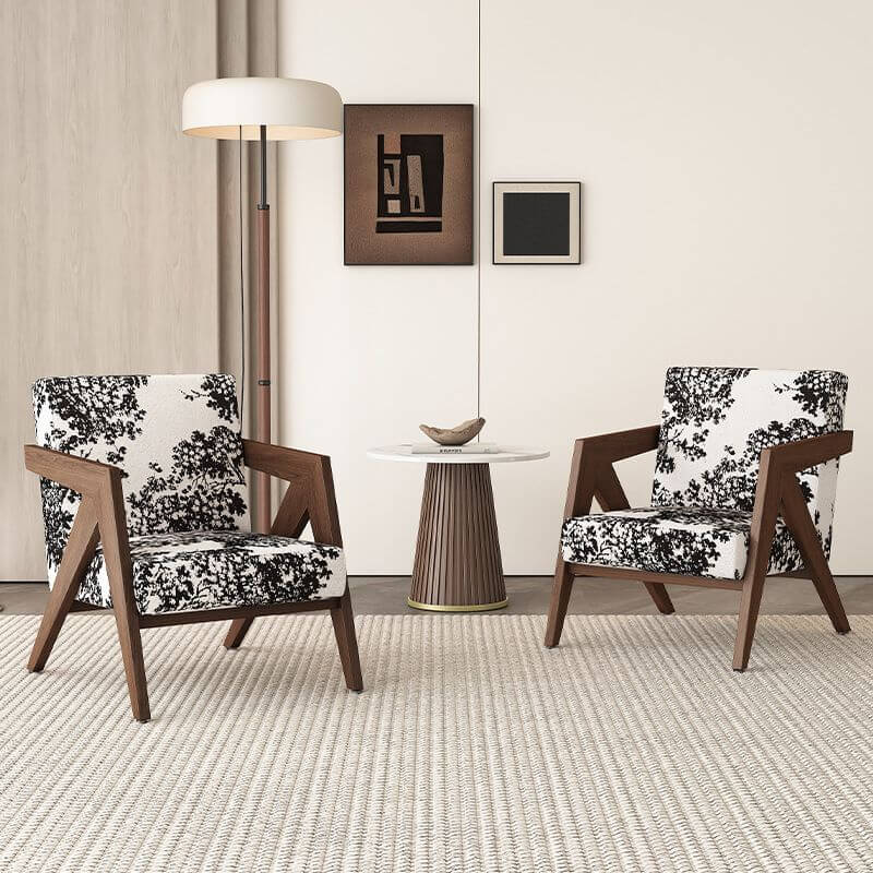 Modern Natural Wood Frame Solid Color/Striped/Toile Black/Ivory/Lime Green Accent Chair with Tight Back, Square Arm and Four Legs Secondary image