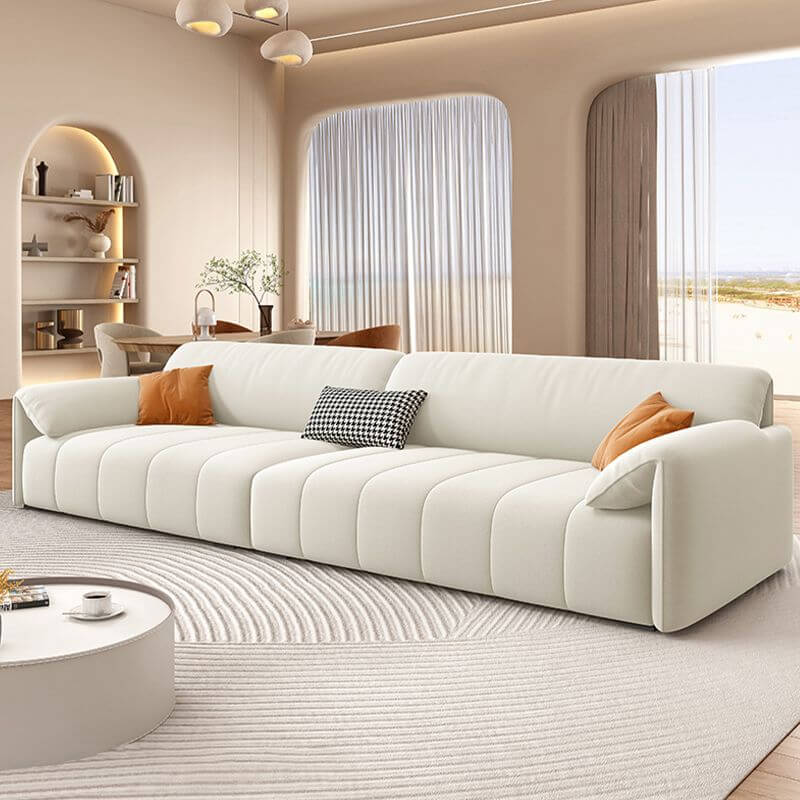 高密度スポンジシートとベージュ張地のモダンなオフホワイトソファ サブ画像