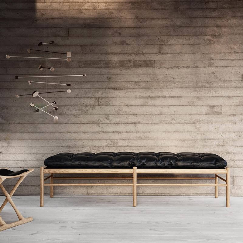 Modern indoor sitting bench in black faux leather Hauptbild