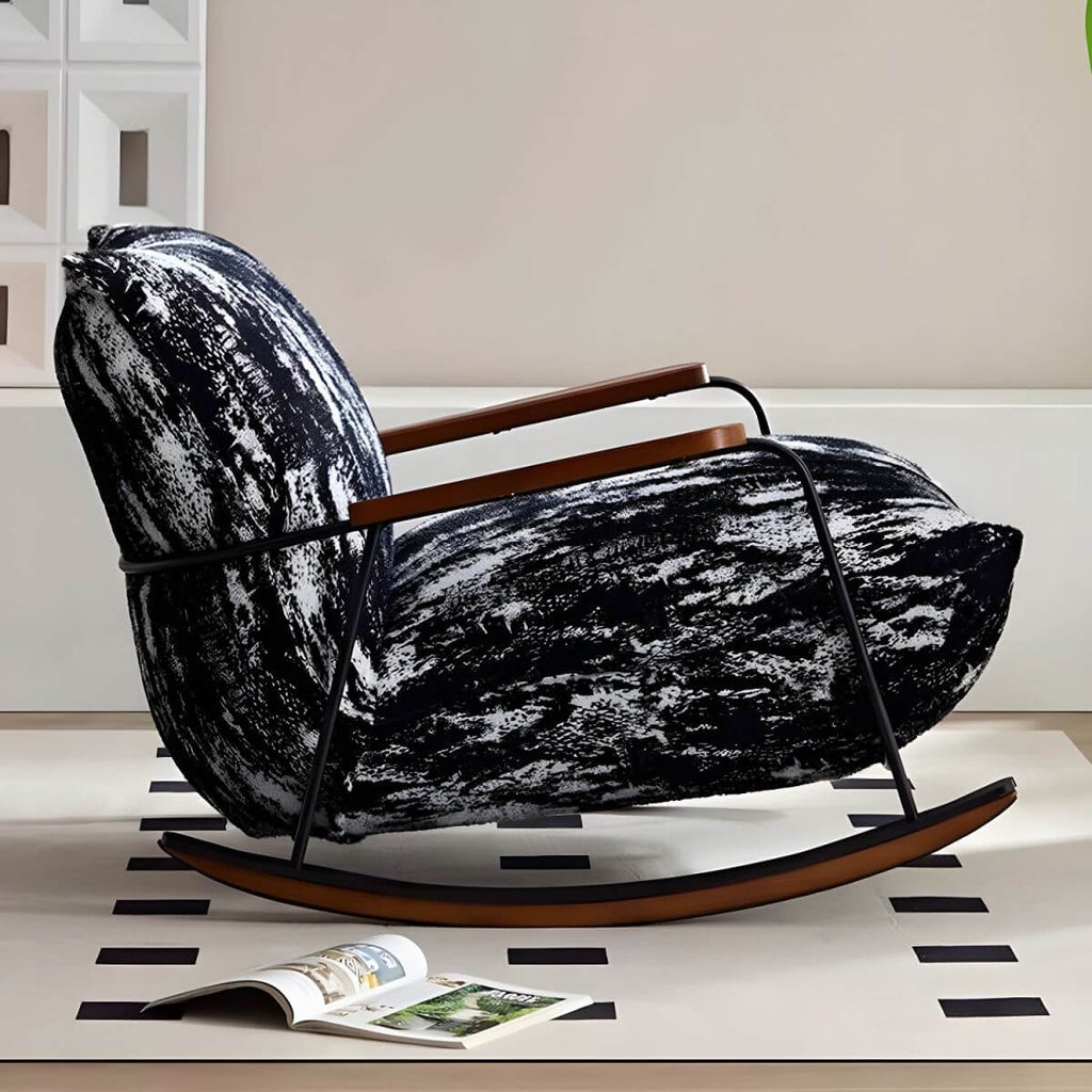 Off-white rocking chair with espresso wood legs