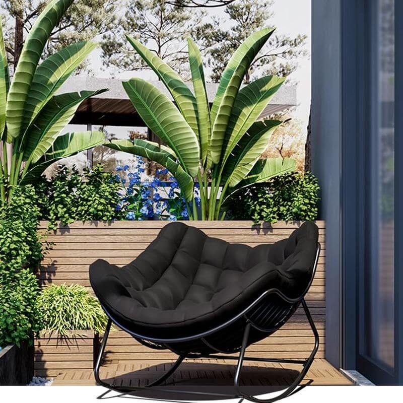 Modern Rocking Chair with Tufted Cotton Upholstery and Removable Back Cushions, Black Metal Leg Secondary image