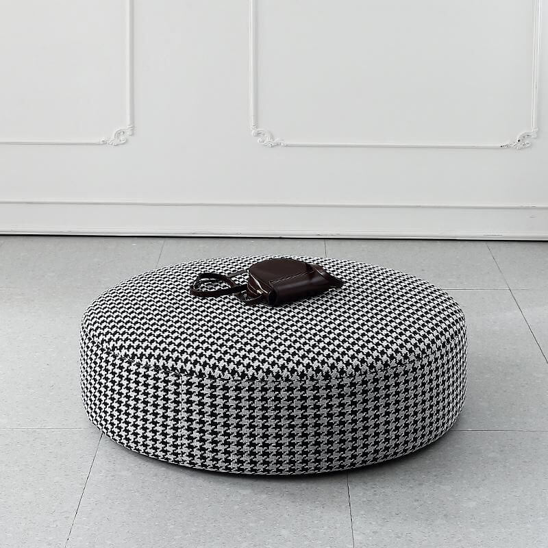 Modern Round Houndstooth Vanity Stool in black