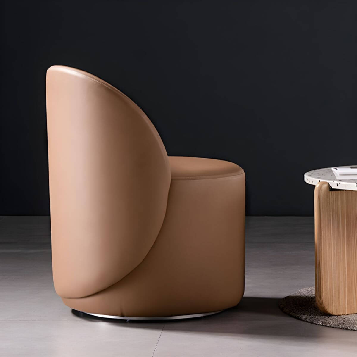 多様なスタイリングに対応したメタルフレームのモダンな小型ラウンドオットマン サブ画像