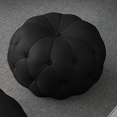 Light Khaki Round Ottoman with Tufted Design