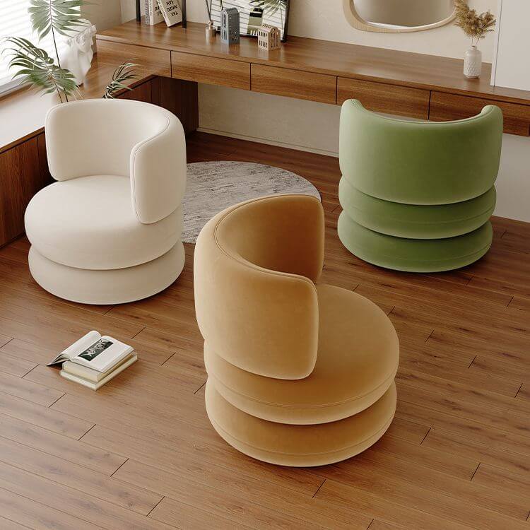Modern round vanity stool in green メイン画像