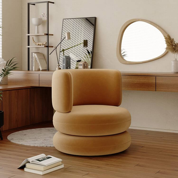 Modern round vanity stool in beige