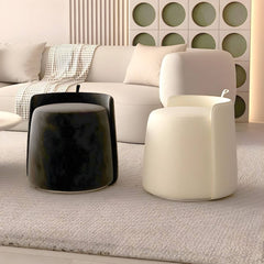 Modern Silver Microfiber Pouf Ottoman Front View