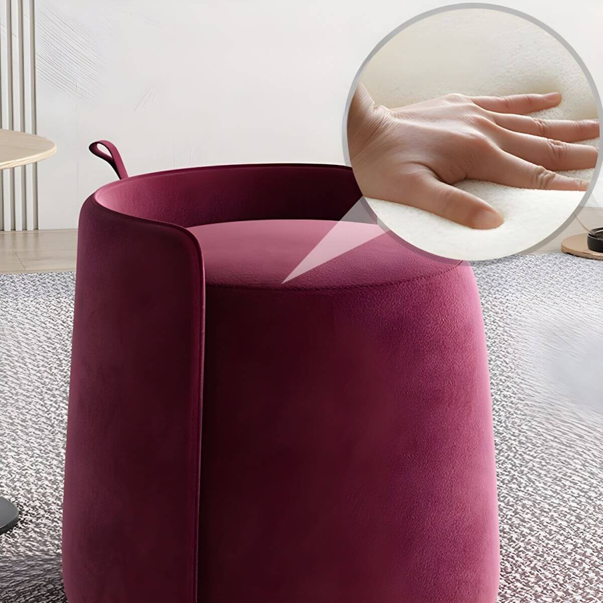 Modern Silver Pouf Ottoman with Silver Legs