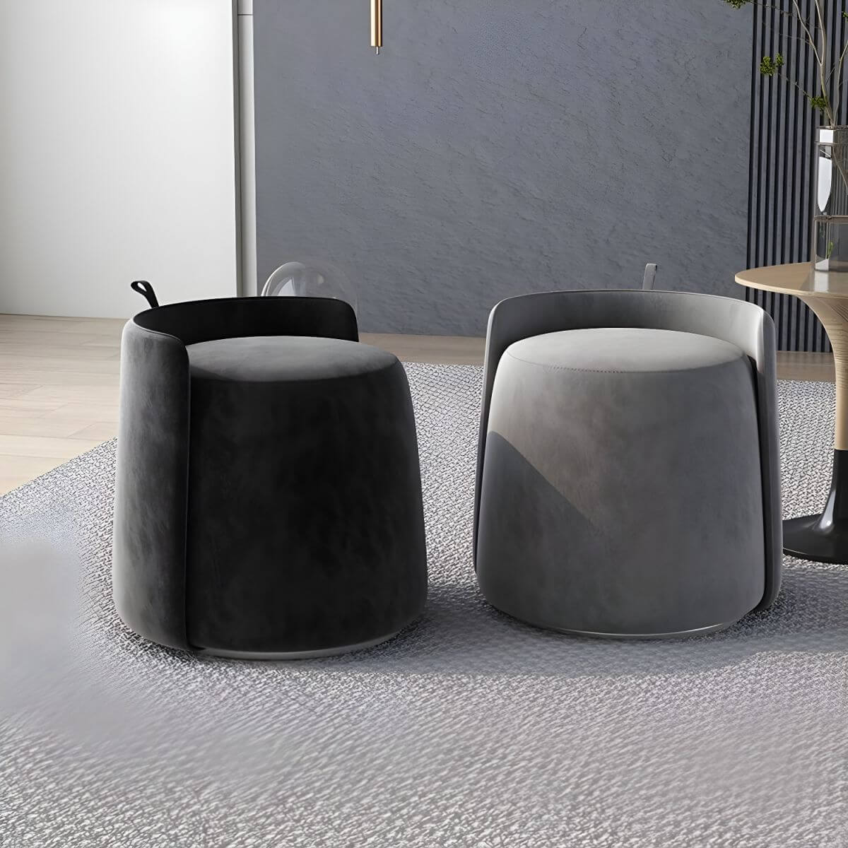 Modern Silver Microfiber Pouf Ottoman Side View