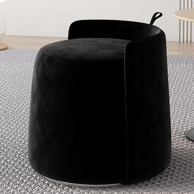 Modern Silver Microfiber Pouf Ottoman in Living Room Setting