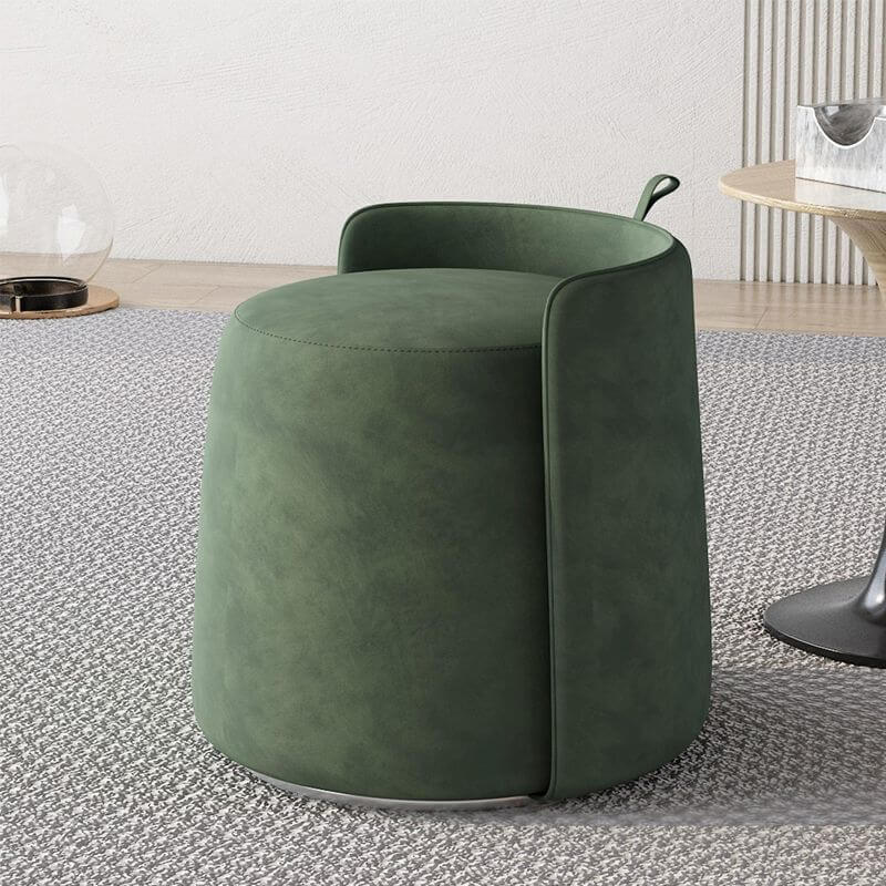 Modern Silver Microfiber Pouf with Decorative Elements