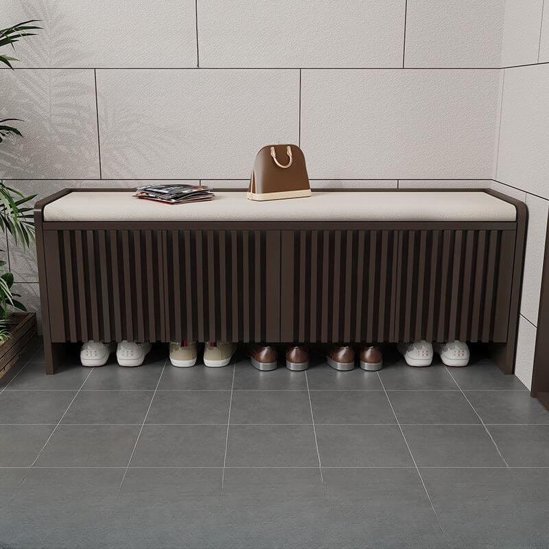 Coffee color accent bench in entryway