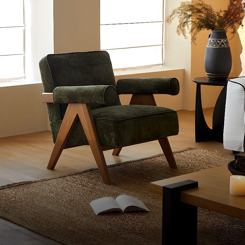 Modern Simple Style Ivory/Moss Green Arm Chair with Cushion Back, Solid Color, and Armrest Secondary image