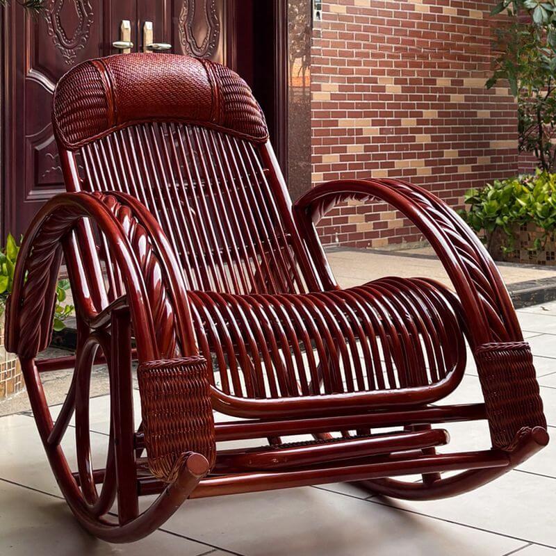 Modern rattan rocking chair in burgundy Hauptbild