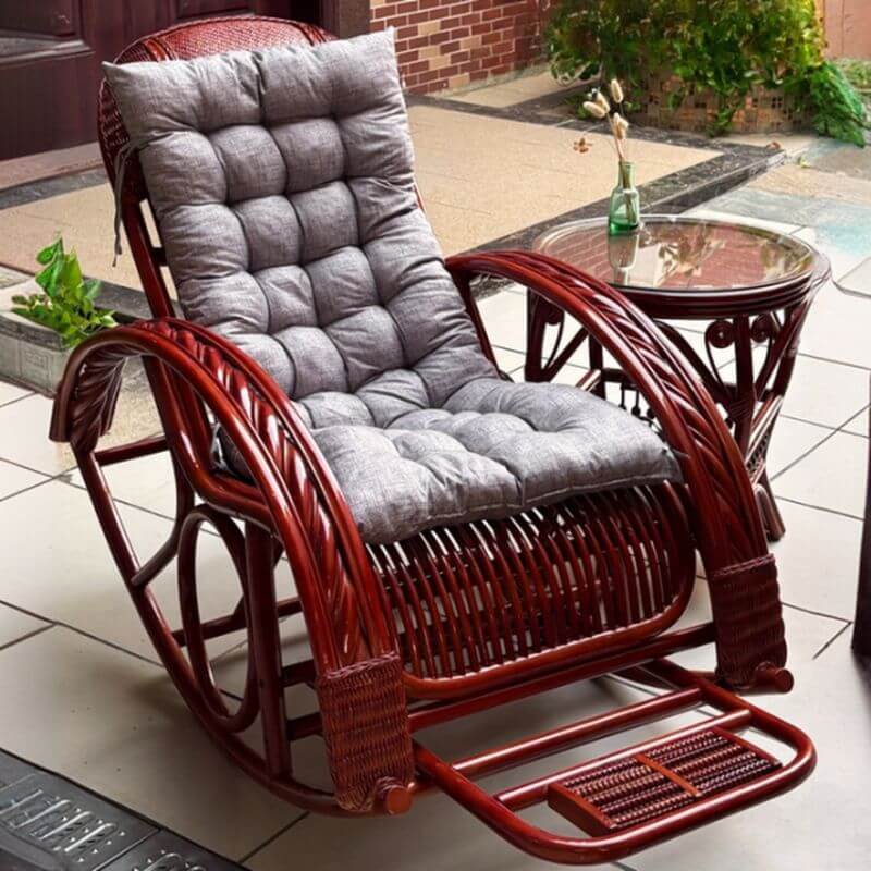 Close-up of wicker material on rocking chair