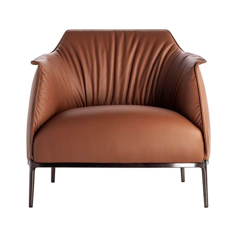 Modern Simple Style Solid Color Barrel Chair with Fixed Back, Auburn Upholstery, Armrest, and Four Legs Secondary image