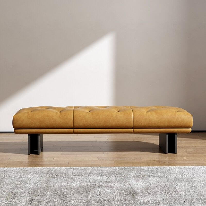 Orange genuine leather bench in a modern style