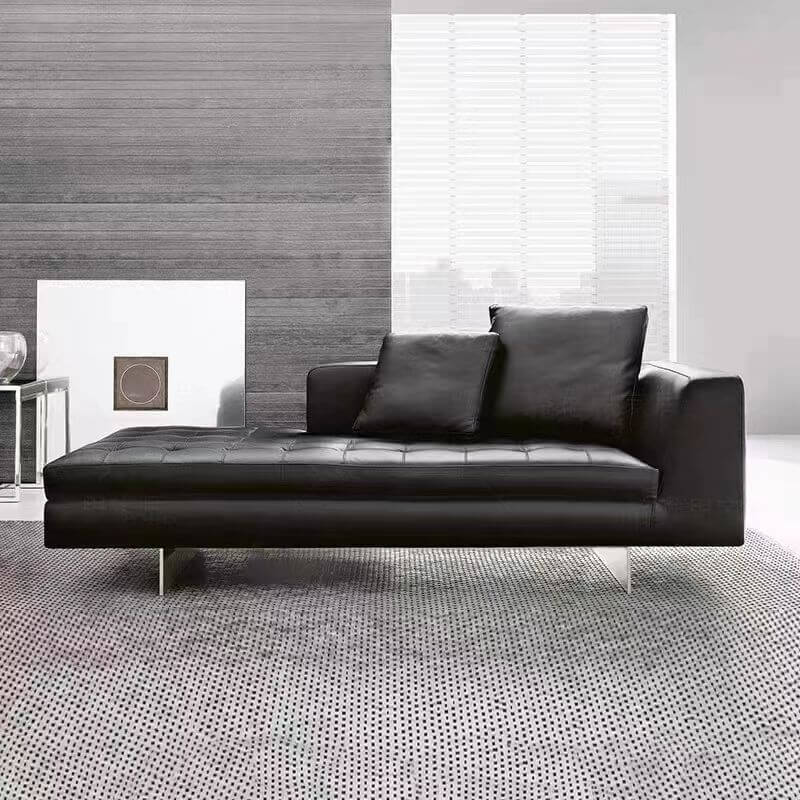 Right-arm chaise lounge with black faux leather