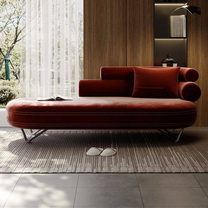 Sturdy wood frame chaise lounge with metal legs