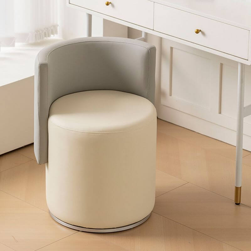 Close-up of the upholstered vanity stool seat