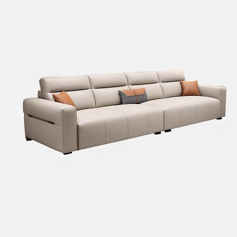 Cozy ivory sofa paired with decorative pillows