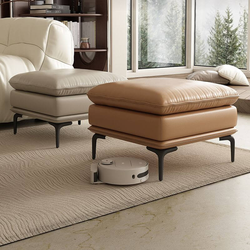 Square Ottoman with Genuine Leather Upholstery