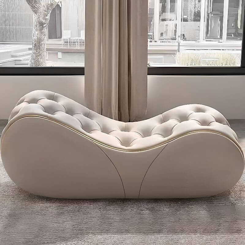 Moderner einfacher Stil Einzigartiger einfarbiger Standard-Ottomane in Beige mit Schaumstofffüllung und Stich-Tufting-Detail Zweitbild