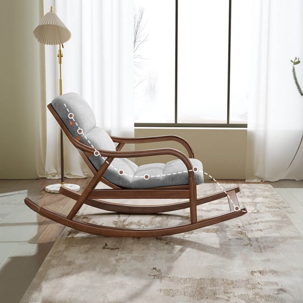 Modern Simple Style Wooden Indoor Rocking Chair with Padded Upholstery and Track Arm Secondary image