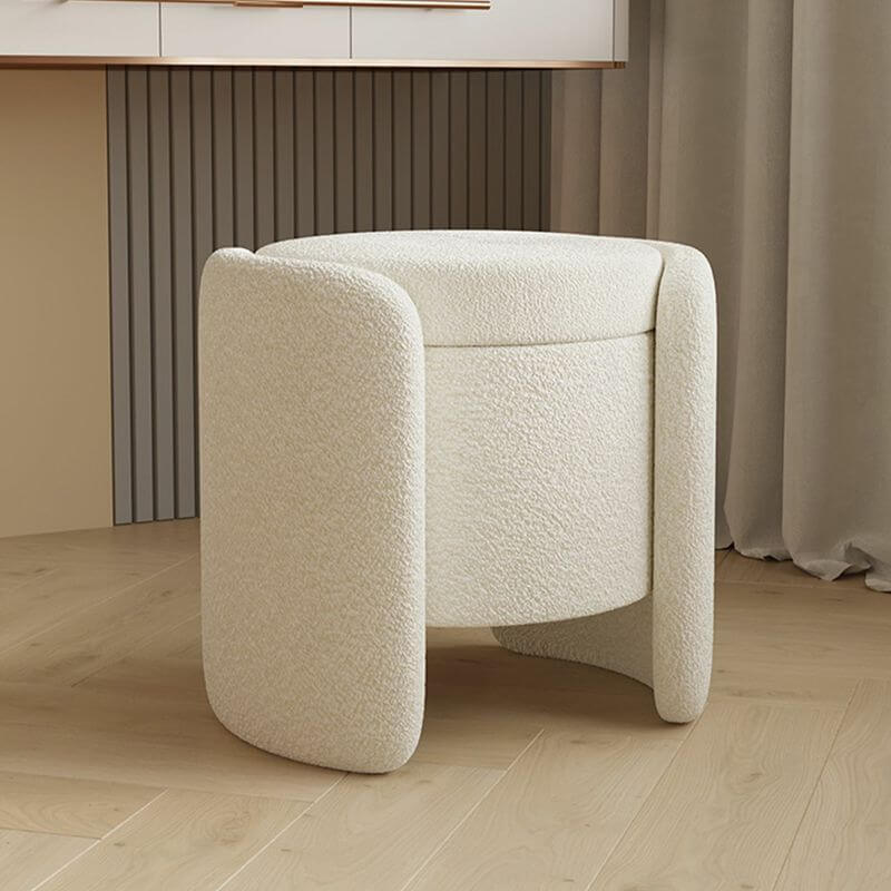 Modern Simple Vanity Stool in White Velvet